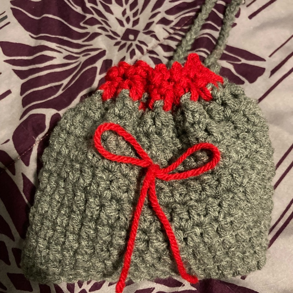 handmade crochet drawstring pouch